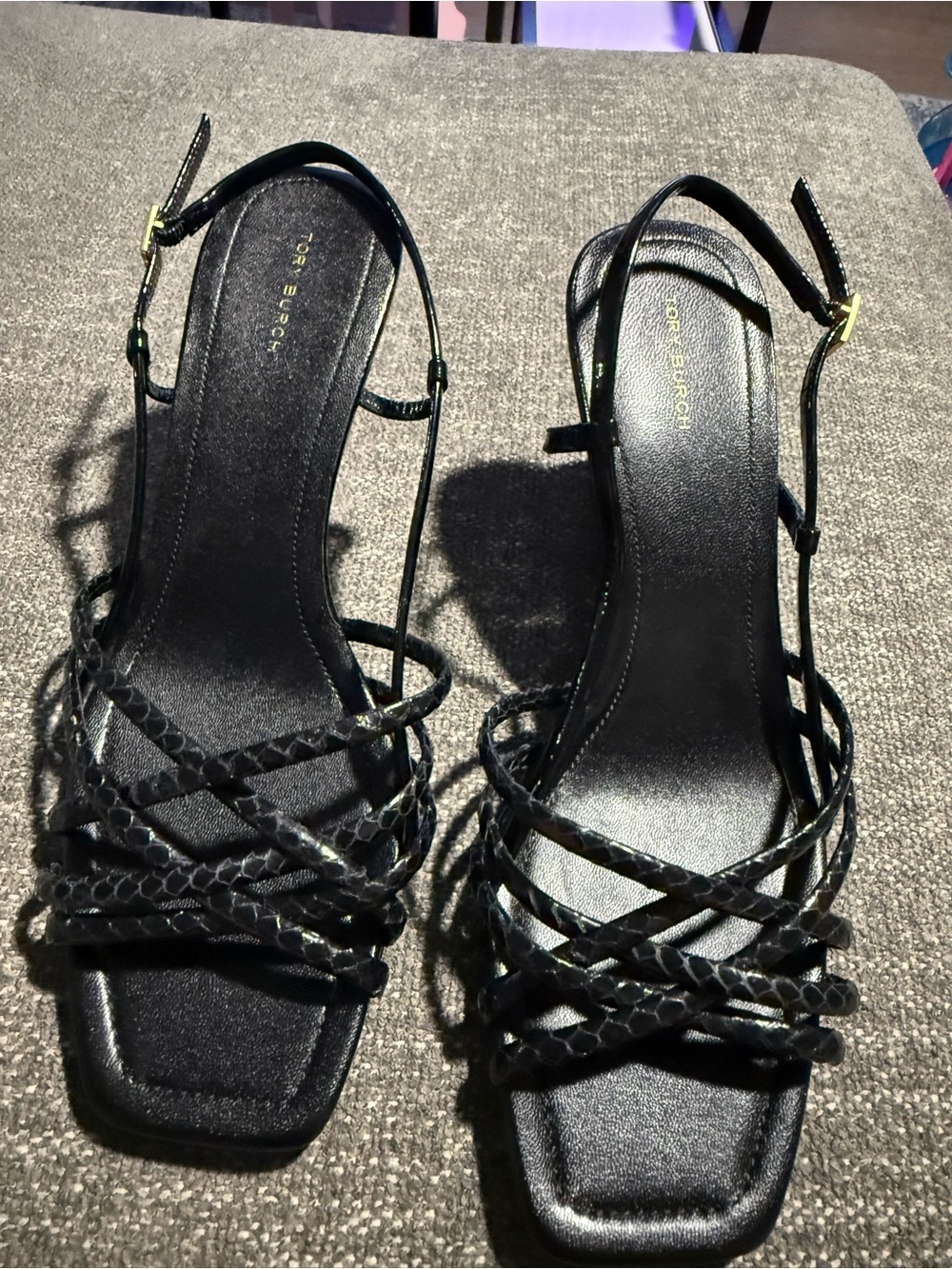 Tory Burch Black Braided-Strap Leather Slingback Sandals